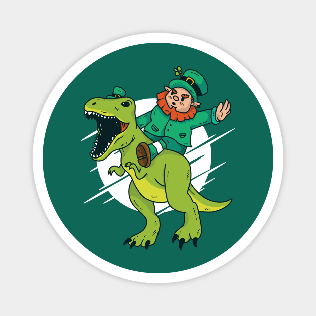 Leprechaun Riding T-Rex Magnet by SLAG_Creative